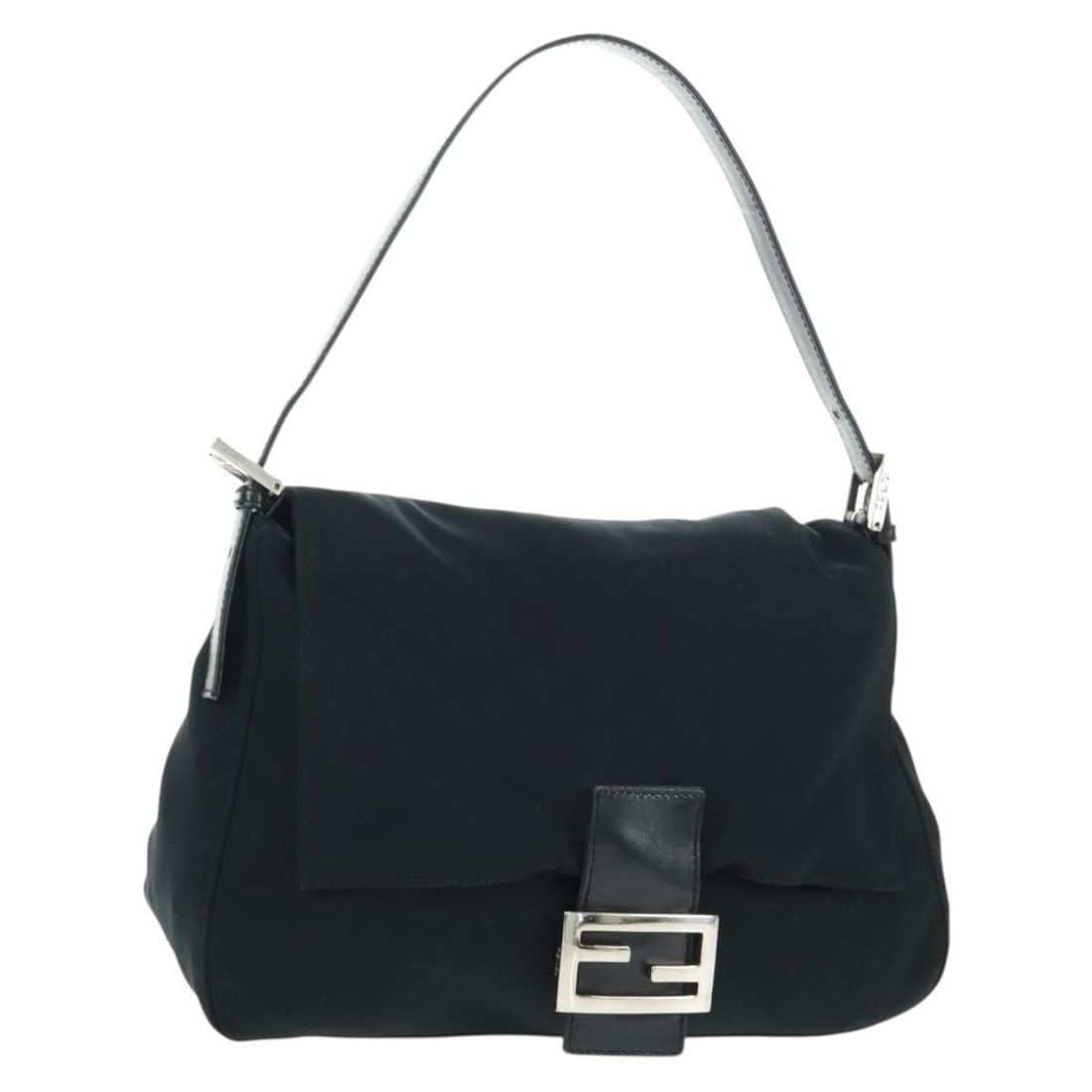 FENDI Mamma Baguette Black Nylon Shoulder Handbag Silver Tone: FENDI Mamma Baguette Black Nylon Shoulder Handbag Silver Tone Authentic Fendi Mamma Baguette shoulder bag in black nylon with silver-tone accents. Made in Italy, this women's shoulder bag features the