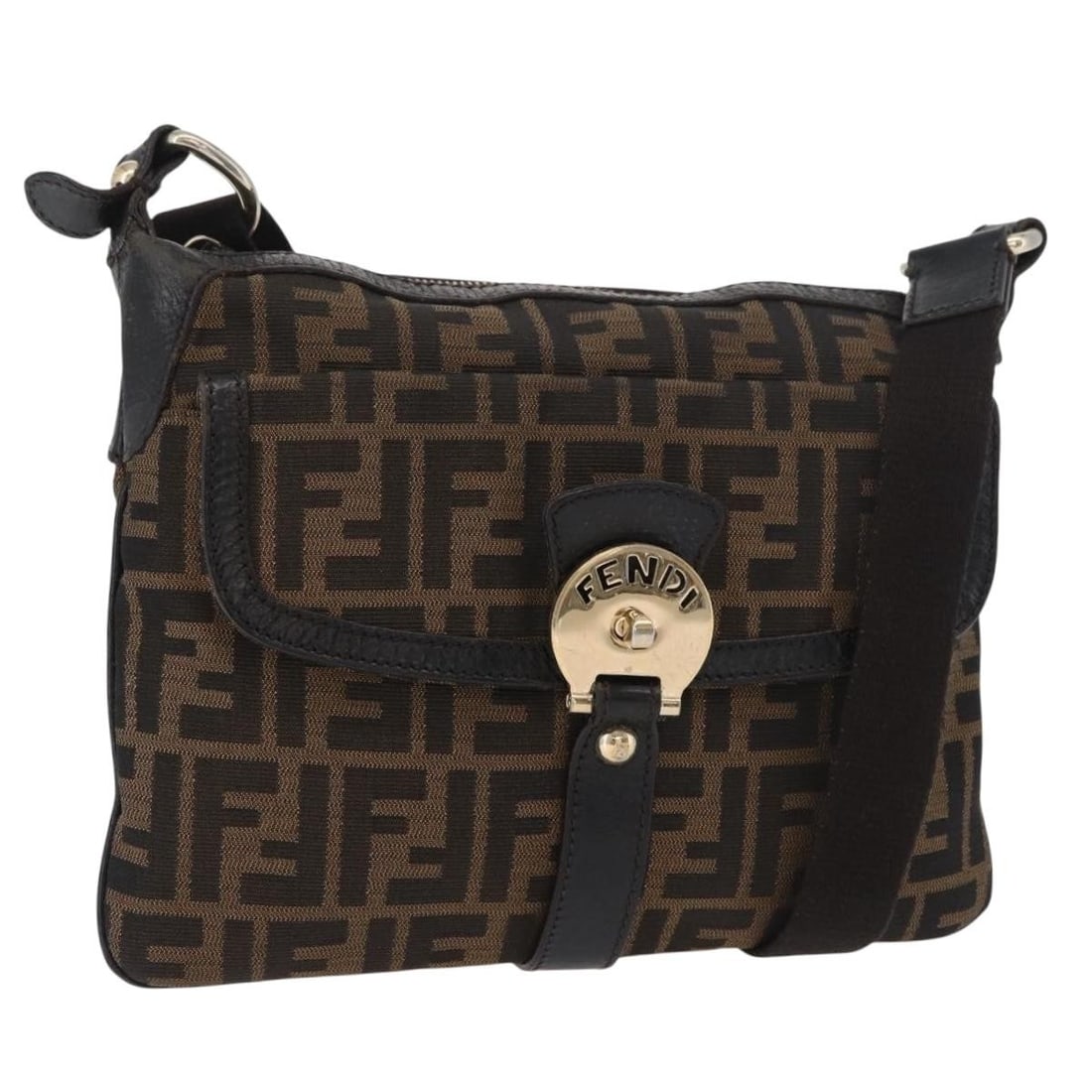 Fendi Zucca Canvas Black Brown Women Shoulder Bag Italy: Fendi Zucca Canvas Black Brown Women Shoulder Bag Italy This FENDI Zucca Canvas Shoulder Bag features the iconic black and brown Zucca pattern and is crafted in Italy. Designed for women, the bag offe
