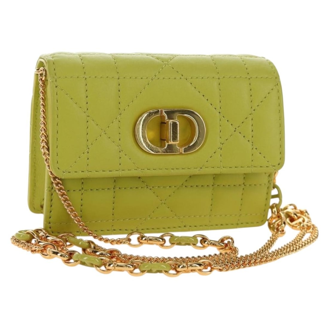 Christian Dior Miss Caro Cannage Lamb Skin Chain Pouch Green Gold (1 of 18)