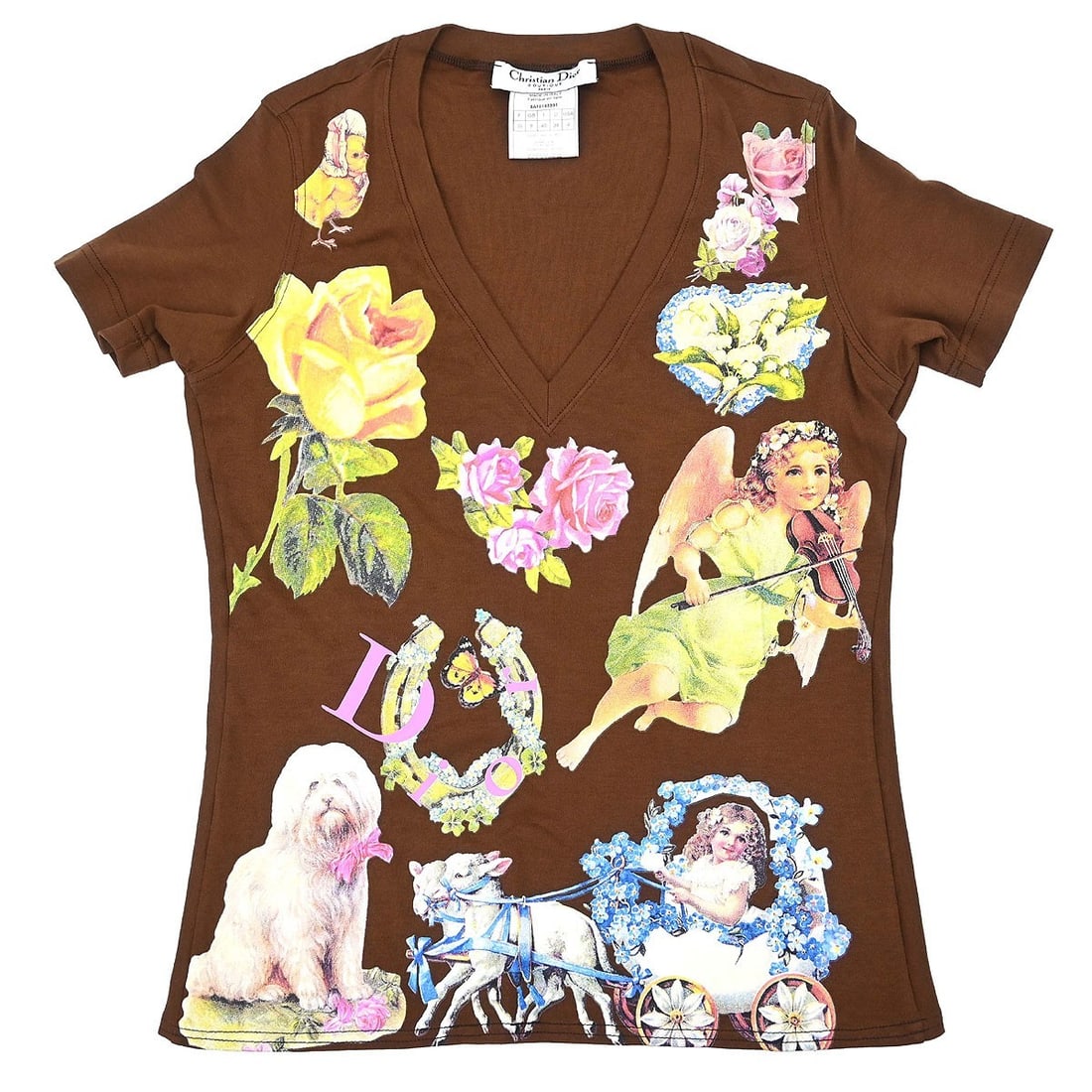 Dior Logo Cotton T Shirt Womens FR 36 Brown Italy: Dior Logo Cotton T Shirt Womens FR 36 Brown Italy Christian Dior women's short sleeve T-shirt in brown cotton with a round neck, regular fit, and logo accent. Made in Italy, this casual top shows mino