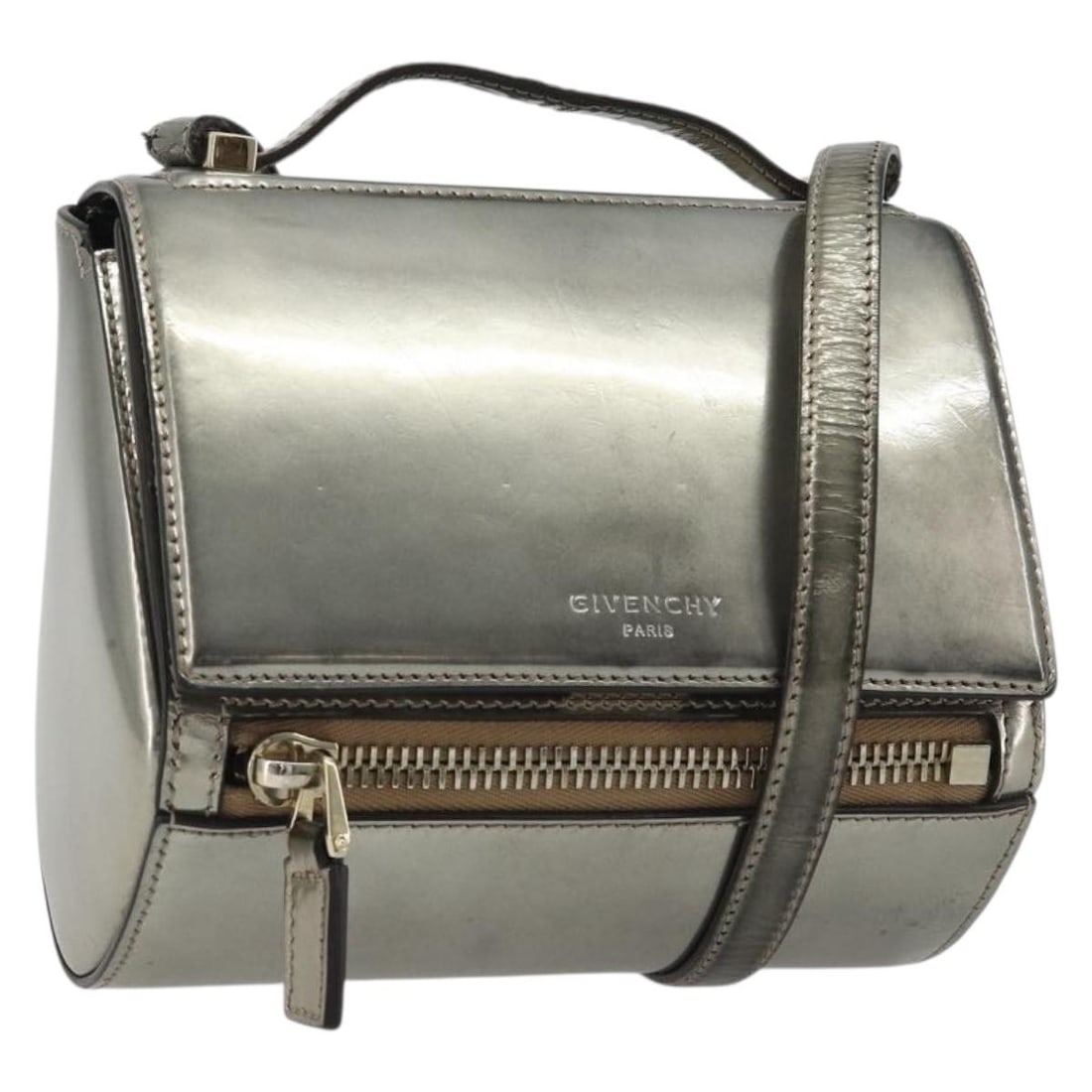 Givenchy Leather Shoulder Bag Silver Gold Made in Italy: Givenchy Leather Shoulder Bag Silver Gold Made in Italy Authentic GIVENCHY women's shoulder bag in silver and gold leather, made in Italy. This compact shoulder bag features an adjustable shoulder str