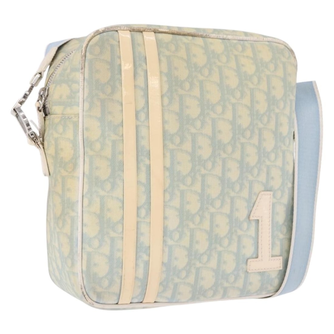 Christian Dior Trotter Shoulder Bag Light Blue Silver PVC Canvas: Christian Dior Trotter Shoulder Bag Light Blue Silver PVC Canvas Christian Dior shoulder bag in light blue Trotter canvas with PVC leather trim and silver-tone accents. Made in Italy, this women's bag