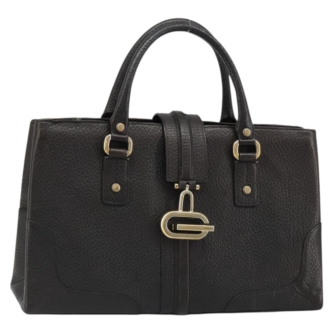 Gucci 131325 Black Gold Leather Hand Bag Made in Italy: Gucci 131325 Black Gold Leather Hand Bag Made in Italy Gucci women's leather handbag in black with gold-tone accents, made in Italy. This handbag comes as shown, without the original box or dust bag. 