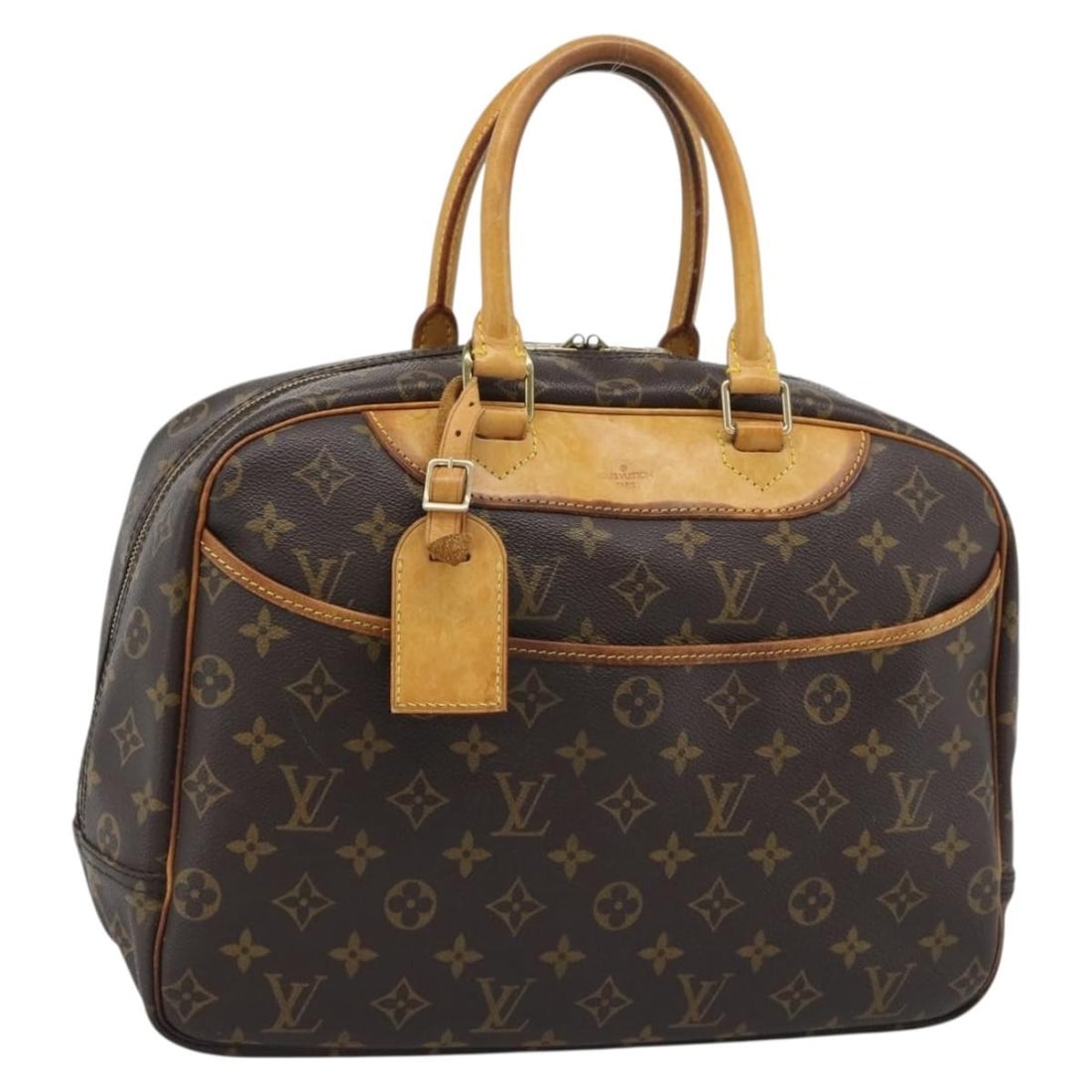 Louis Vuitton M47270 Deauville Monogram Canvas Handbag with Name Tag: Louis Vuitton M47270 Deauville Monogram Canvas Handbag with Name Tag Louis Vuitton Deauville handbag in Monogram canvas with a structured silhouette and name tag included. Made in France, this women's
