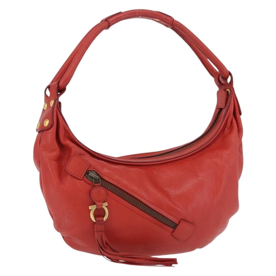 Chloe Gancini red leather shoulder bag with dust bag: Chloe Gancini red leather shoulder bag with dust bag Chloe Gancini shoulder bag in red leather with gold-tone accents. Made in Italy, this women's shoulder bag includes a dust bag. Condition is heavil