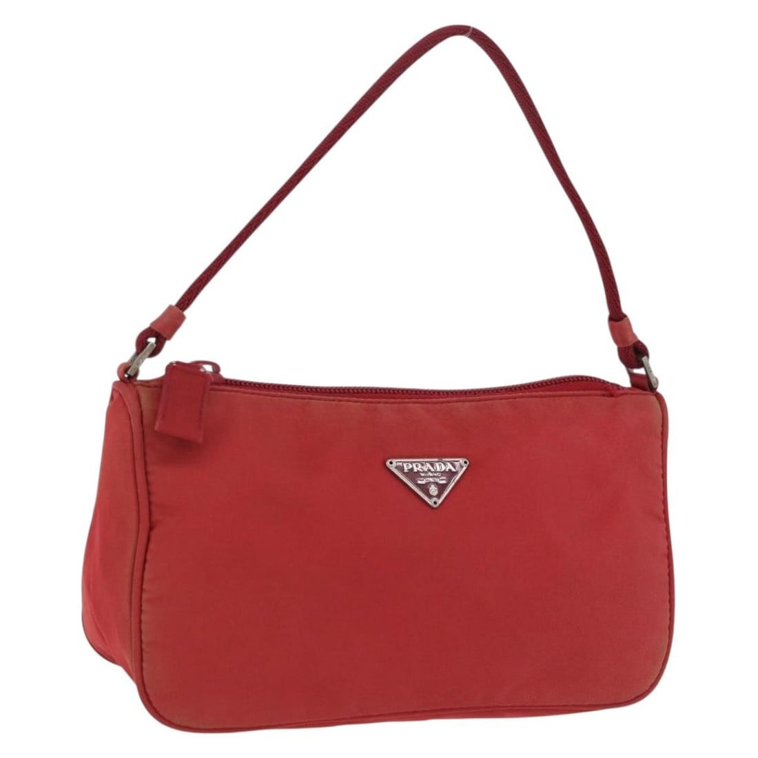 PRADA Nylon Accessory Pouch Red Silver Made in Italy: PRADA Nylon Accessory Pouch Red Silver Made in Italy Prada accessory pouch in red nylon with silver-tone accents. Made in Italy, this women's pouch is offered without the original box or dust bag; onl
