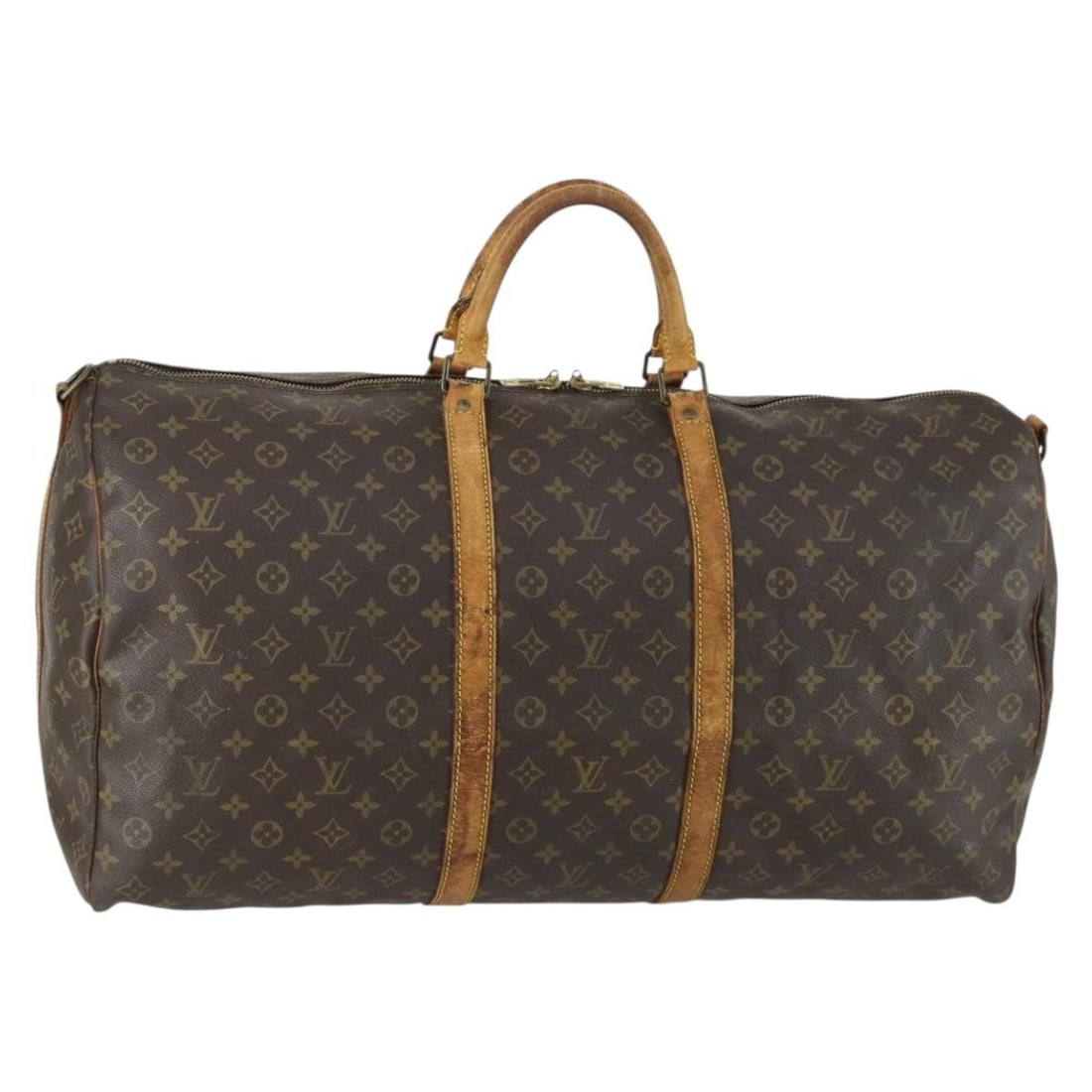 Louis Vuitton M41412 Keepall Bandouliere 60 Monogram Canvas Boston Bag: Louis Vuitton M41412 Keepall Bandouliere 60 Monogram Canvas Boston Bag Louis Vuitton Keepall Bandouliere 60 Boston bag in Monogram canvas, made in France. This heavily used bag shows notable wear thro
