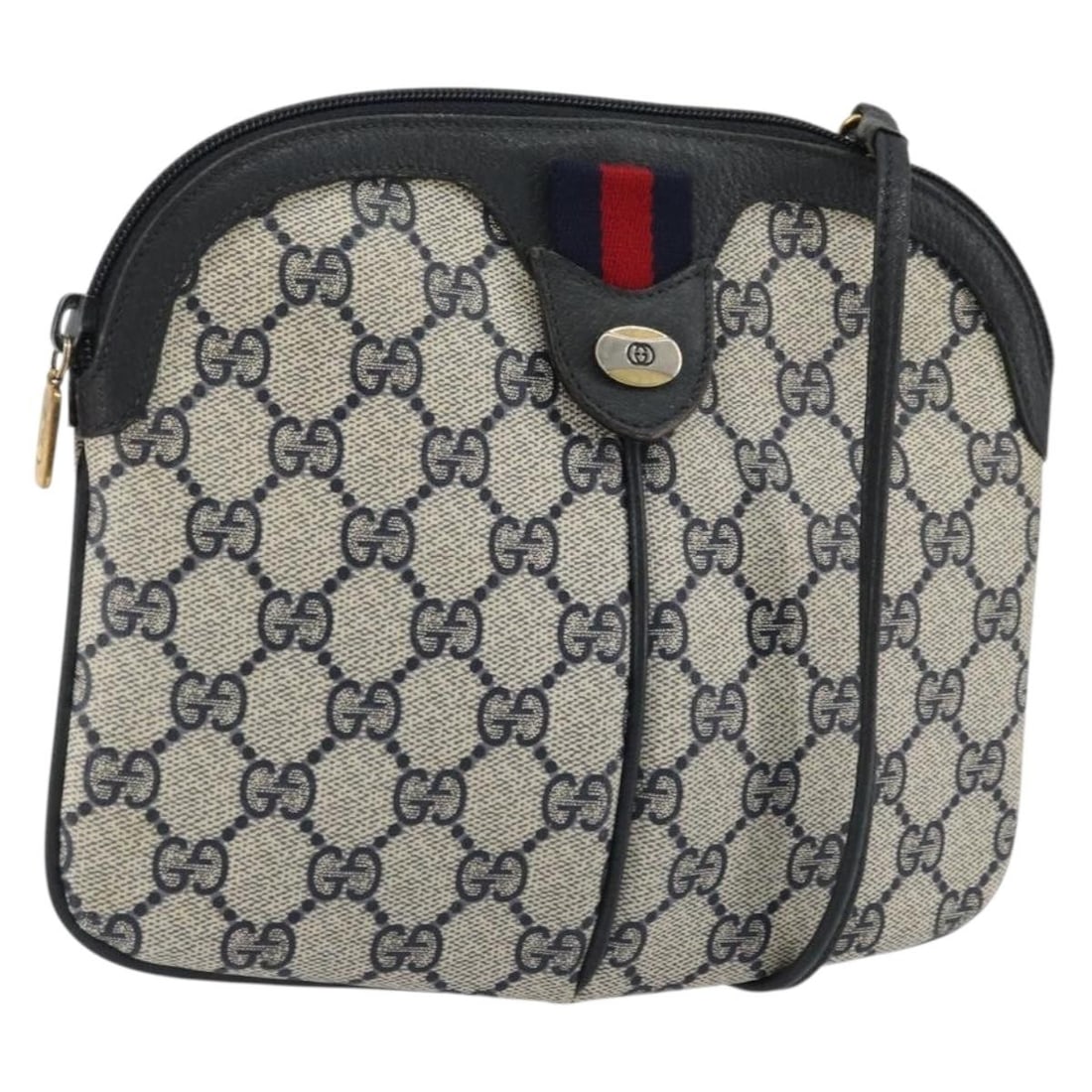 Gucci 98 02 047 GG Supreme Sherry Line Navy PVC Shoulder Bag: Gucci 98 02 047 GG Supreme Sherry Line Navy PVC Shoulder Bag Gucci GG Supreme Sherry Line shoulder bag in navy and gold PVC leather with GG canvas. Made in Italy, this women's shoulder bag is offered 