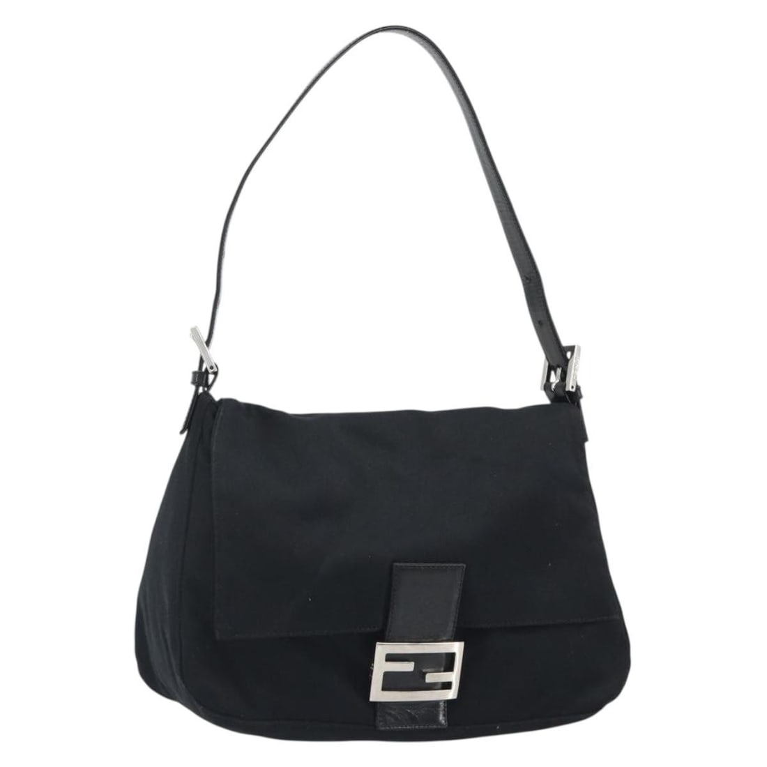 Fendi Mamma Baguette Cotton Jersey Shoulder Bag Black Silver: Fendi Mamma Baguette Cotton Jersey Shoulder Bag Black Silver Authentic FENDI Mamma Baguette shoulder bag in black cotton jersey with silver-tone accents. This women's bag is made in Italy and includes