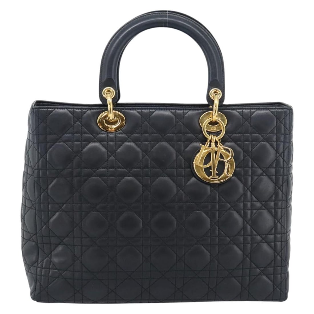 Christian Dior Lady Dior black leather handbag: Christian Dior Lady Dior black leather handbag Christian Dior Lady Dior bag in black leather with the signature Cannage quilted design. Made in Italy, this piece is presented in fair condition with vi