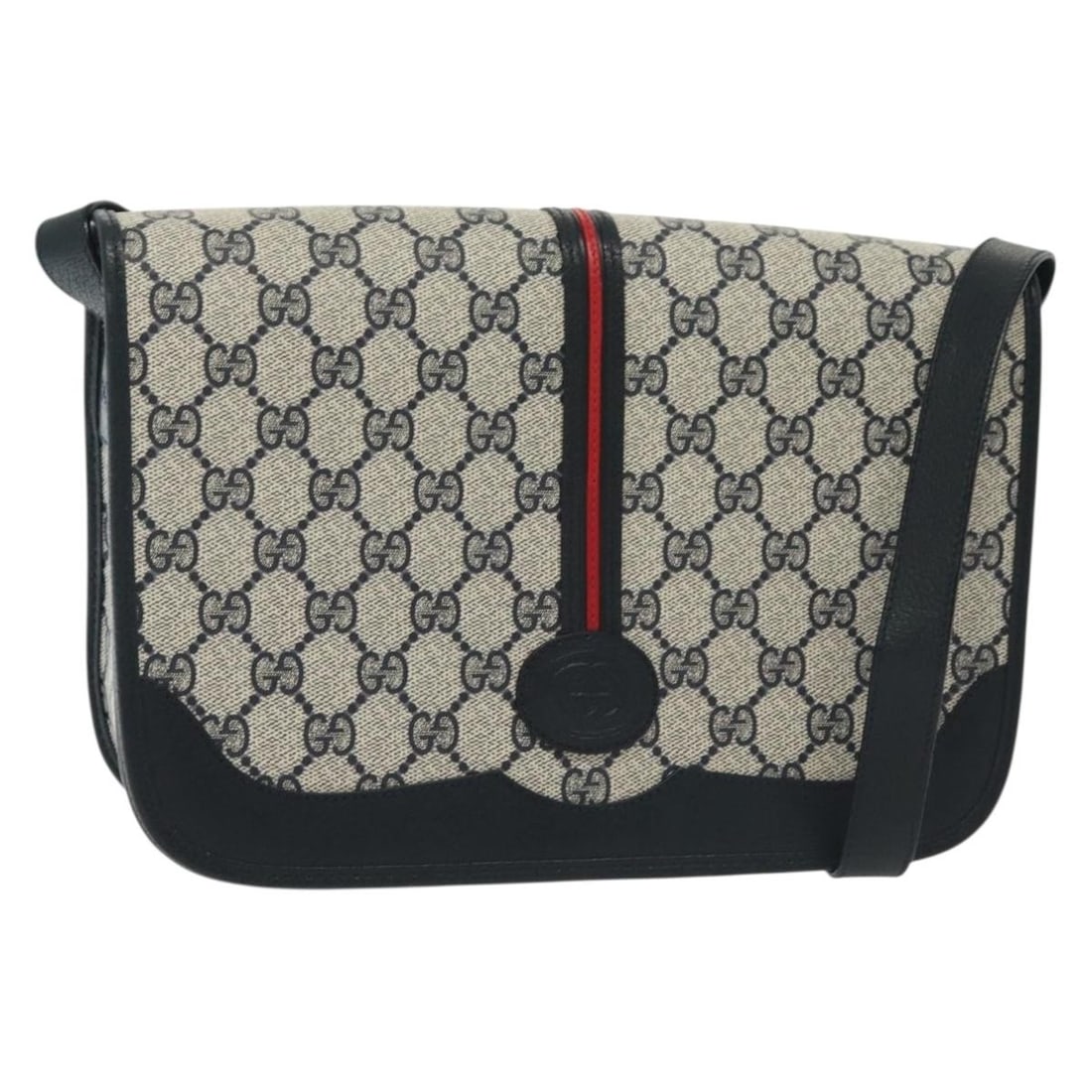 GUCCI GG Supreme Sherry Line Navy Gold Shoulder Bag PVC 001 113 0551 Italy: GUCCI GG Supreme Sherry Line Navy Gold Shoulder Bag PVC 001 113 0551 Italy This GUCCI GG Supreme Sherry Line Shoulder Bag is a stylish accessory crafted from durable PVC leather in a striking navy and