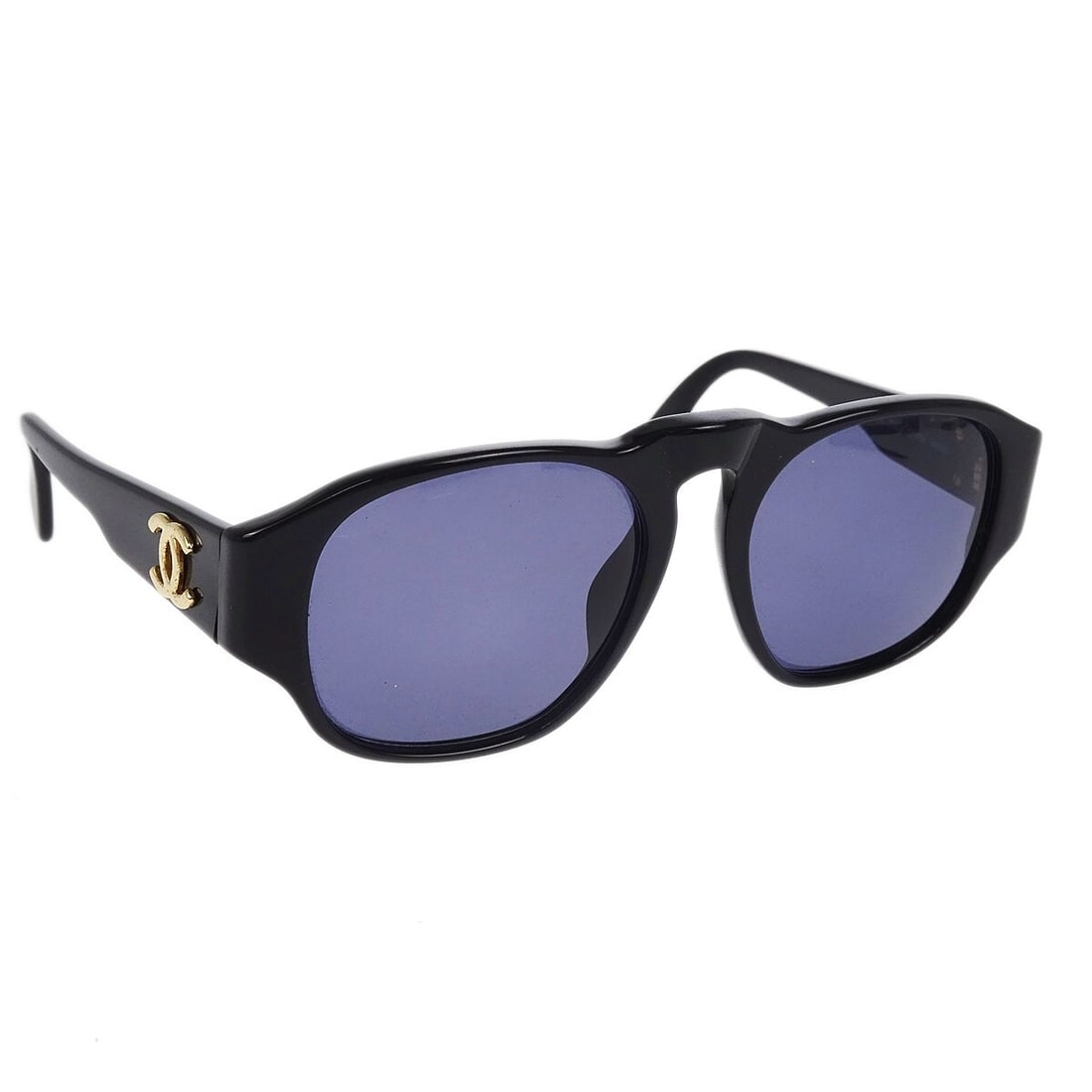 Chanel CC Logos Women's Black Acrylic Sunglasses Purple Lenses: Chanel CC Logos Women's Black Acrylic Sunglasses Purple Lenses Chanel women's sunglasses made in Italy with a black acrylic frame and purple lenses. The design features CC logos and a logo theme, with