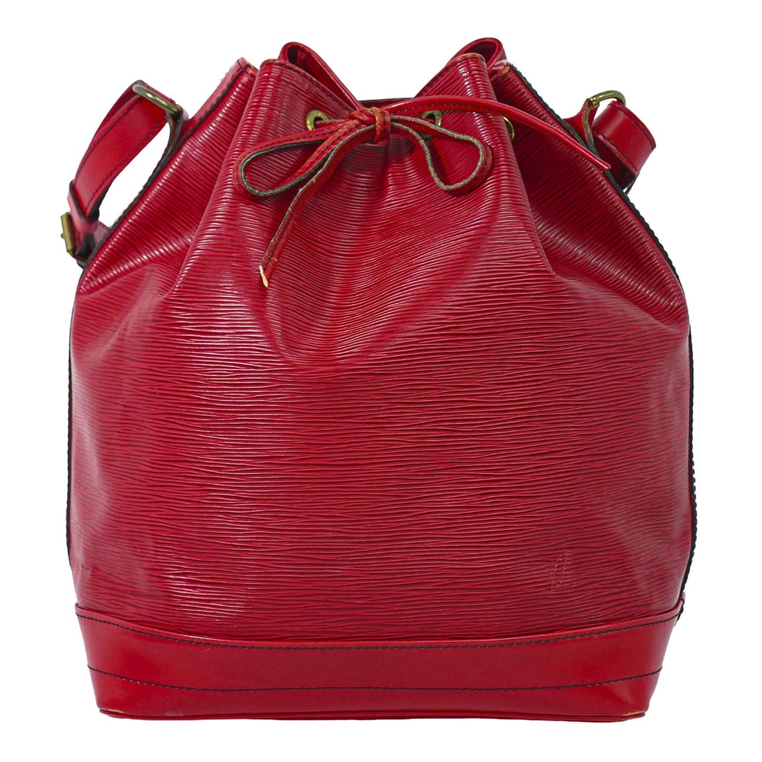 Louis Vuitton Petit Noe NM red leather bucket bag: Louis Vuitton Petit Noe NM red leather bucket bag Louis Vuitton Petit Noe NM handbag in red leather, made in France. The item is described as being in fair condition with light wear, light staining, c