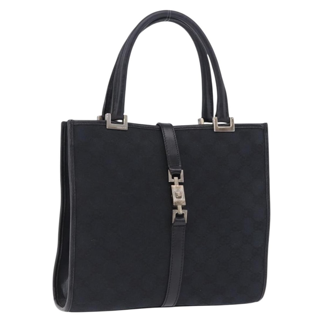 Gucci Jackie Hand Bag GG Canvas Leather Black Gold 002 1065: Gucci Jackie Hand Bag GG Canvas Leather Black Gold 002 1065 Gucci Jackie handbag in black GG canvas and leather with gold-tone accents. Made in Italy, this women's handbag is offered without the origi