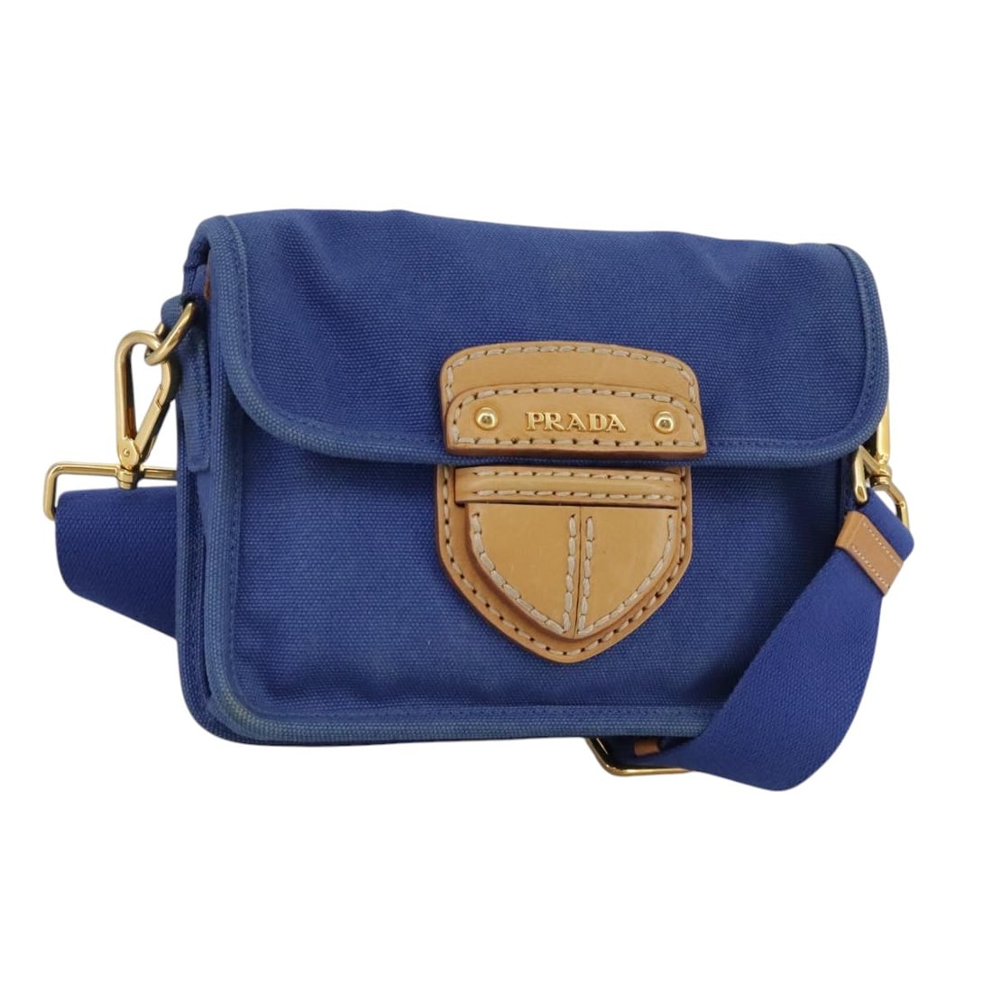 Blue Canvas PRADA Shoulder Bag for Women Made in Italy: Blue Canvas PRADA Shoulder Bag for Women Made in Italy This Prada shoulder bag features a blue canvas exterior and is designed for women. Made in Italy, the bag has a strap that can be adjusted betwee