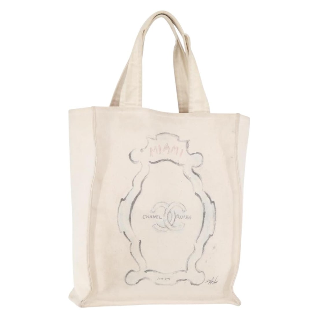 CHANEL Canvas Tote Handbag White Silver Italy: CHANEL Canvas Tote Handbag White Silver Italy This CHANEL tote bag is crafted from canvas in white and silver, with a women's department styling and made in Italy. It features a handle drop of approxi