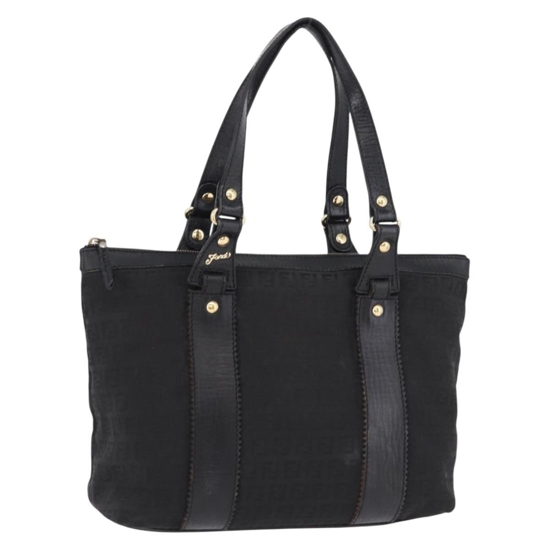 Fendi Zucchino Canvas Tote Black and Gold Italy: Fendi Zucchino Canvas Tote Black and Gold Italy Authentic FENDI tote bag in black and gold Zucchino canvas. This women's bag is made in Italy and shows heavy use, including loss of shape, rubbing, sta