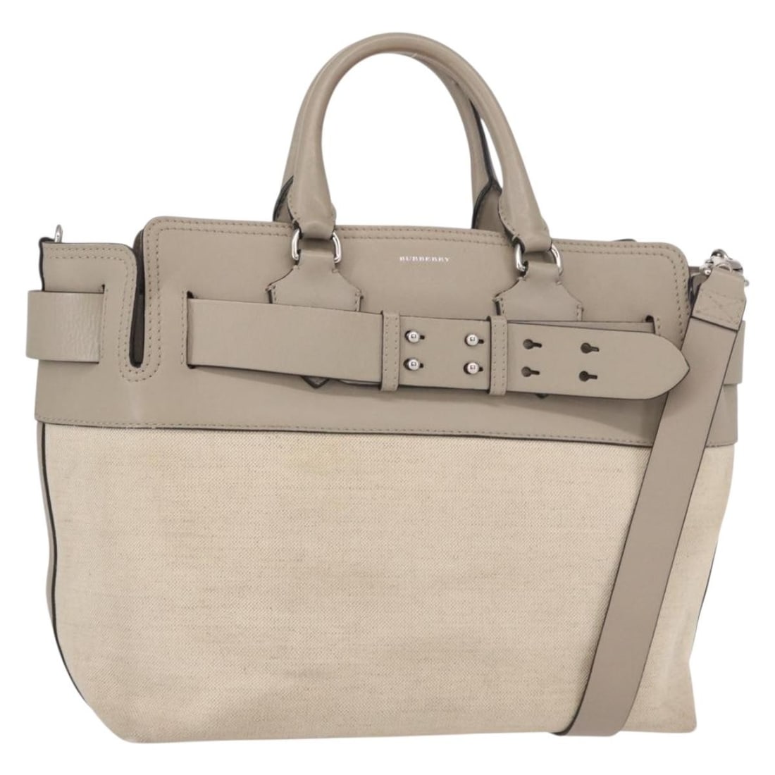 BURBERRY Medium 2way Hand Bag Canvas Beige Silver Authentic: BURBERRY Medium 2way Hand Bag Canvas Beige Silver Authentic This BURBERRY Medium Belt Bag is a versatile hand bag crafted from durable canvas in a sophisticated beige and silver color combination. Mad