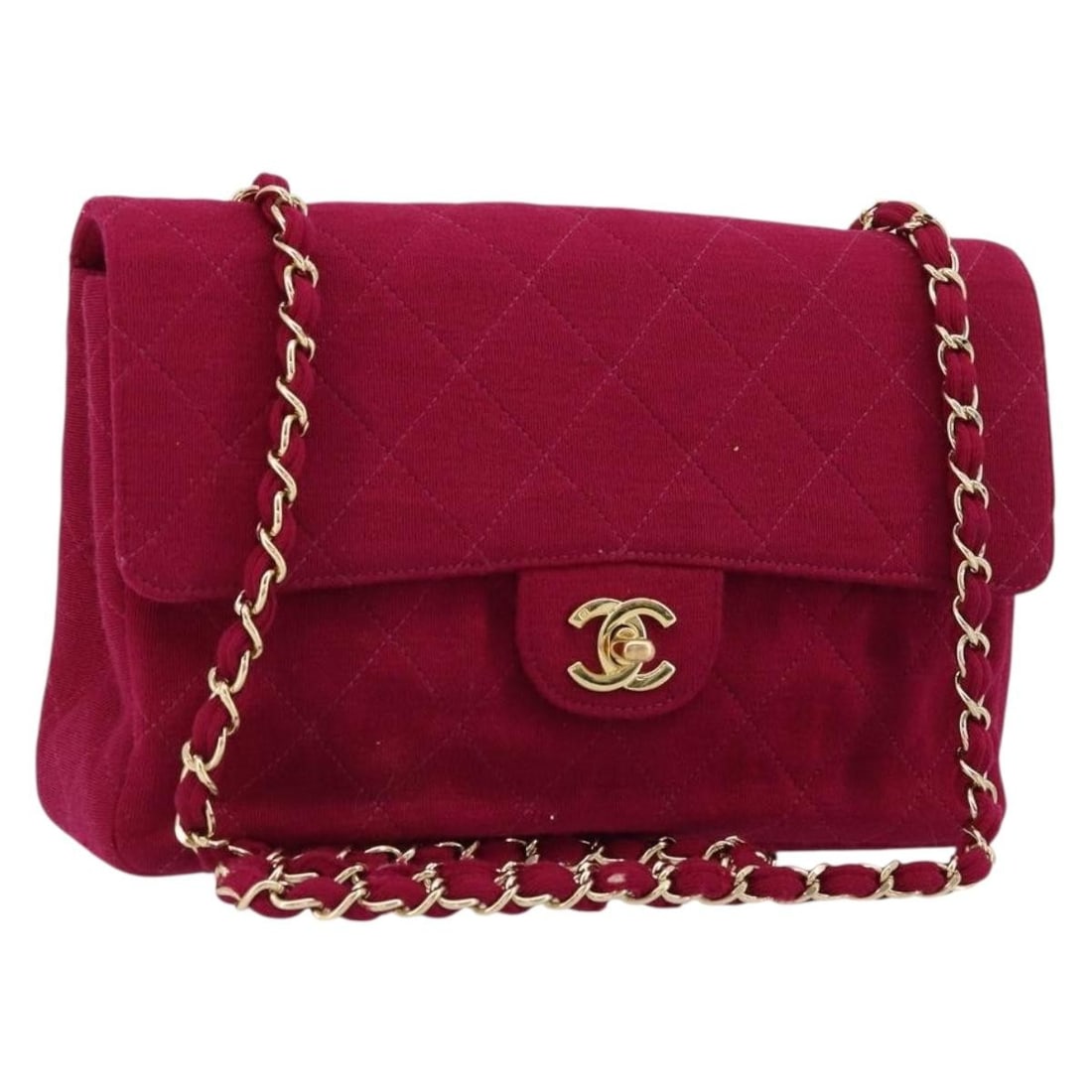 CHANEL Matelasse 25 Cotton Shoulder Bag Purple Gold CC: CHANEL Matelasse 25 Cotton Shoulder Bag Purple Gold CC CHANEL Matelasse 25 chain shoulder bag in purple cotton with gold-tone CC detailing. This women's shoulder bag was made in France and includes on