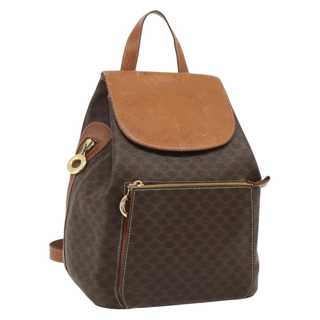 CELINE Macadam Canvas Brown Gold Backpack Italy: CELINE Macadam Canvas Brown Gold Backpack Italy This CELINE Macadam backpack features a classic brown and gold color scheme with PVC leather and Macadam canvas construction. Designed for women, it was
