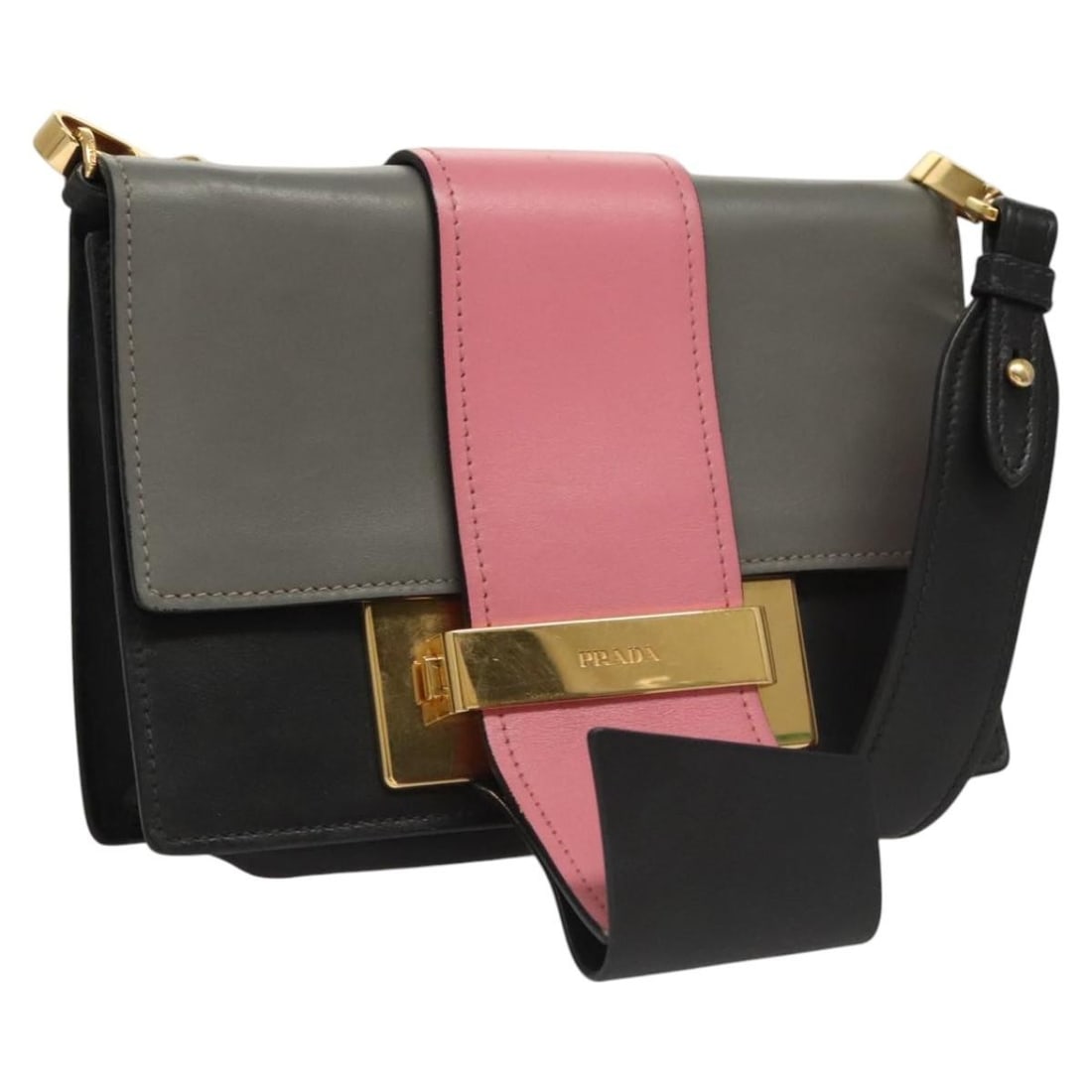 Prada Gray Leather Shoulder Bag with Gold Tone Chain: Prada Gray Leather Shoulder Bag with Gold Tone Chain Prada chain shoulder bag in gray leather with gold-tone accents. Made in Italy, this women's shoulder bag is offered without the original box or du