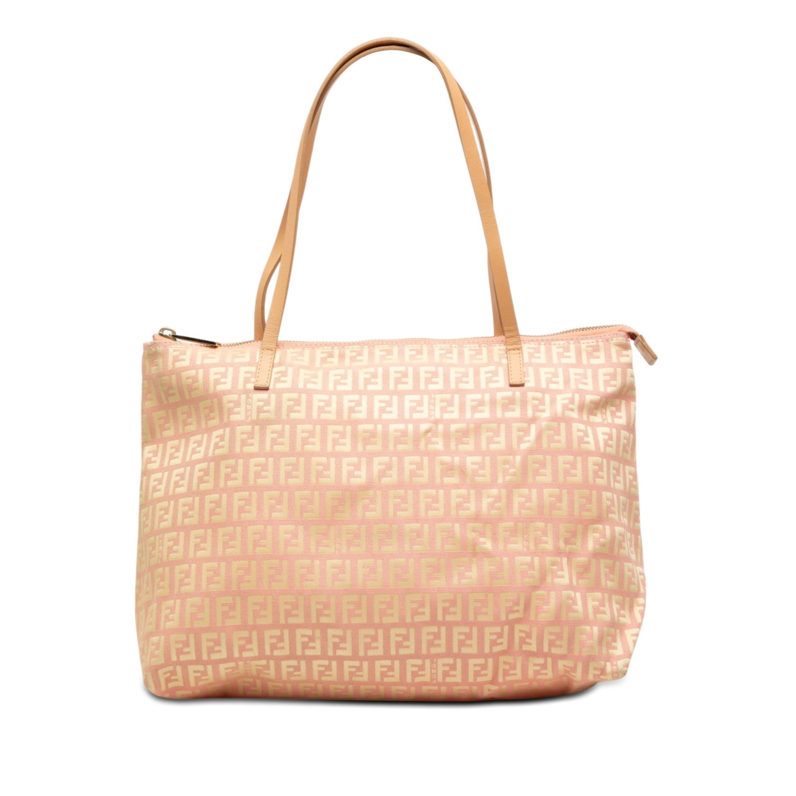 Fendi Zucchino Small Pink Canvas Tote Bag: Fendi Zucchino Small Pink Canvas Tote Bag This Fendi Small Zucchino Canvas Tote is a pink bag made in Italy, featuring a canvas body, flat leather straps, a top zip closure, and an interior zip pocket