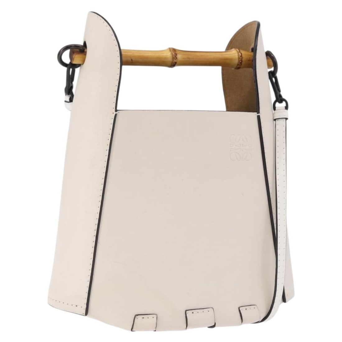 LOEWE Bamboo 2way Leather Bucket Handbag Ivory Spain: LOEWE Bamboo 2way Leather Bucket Handbag Ivory Spain Authentic LOEWE Bamboo Bucket 2-way handbag in ivory leather. This women's handbag is made in Spain and features both top handles and a shoulder st