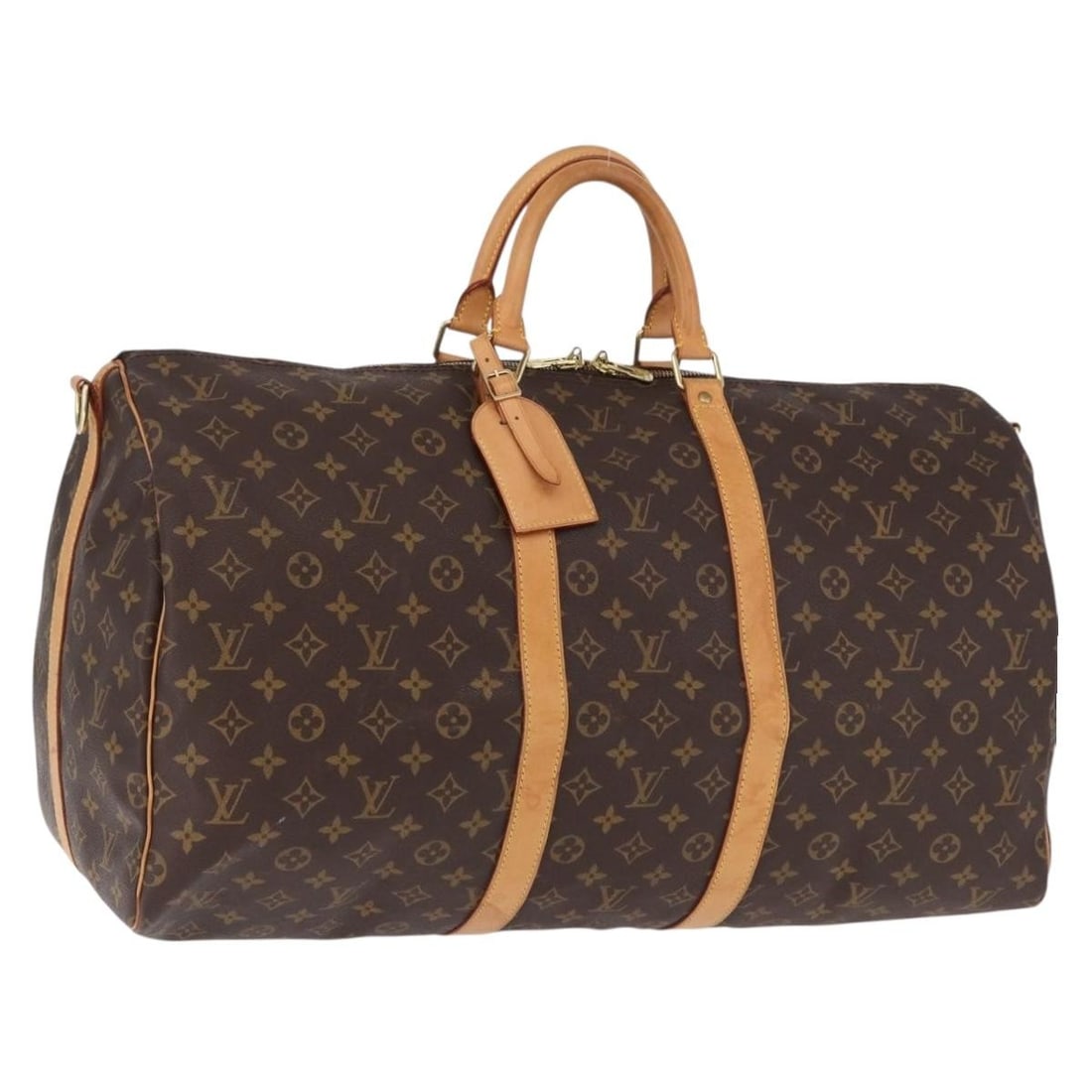Louis Vuitton M41414 Keepall 55 Monogram Canvas Boston Bag: Louis Vuitton M41414 Keepall 55 Monogram Canvas Boston Bag Louis Vuitton Keepall Bandouliere 55 Boston bag in Monogram canvas, made in France. This women's travel bag includes a name tag and is missin