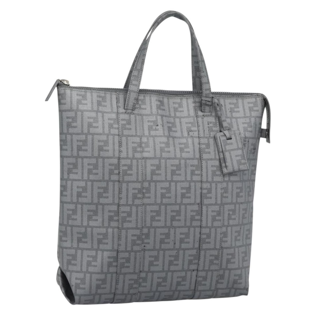 Fendi Mamma Baguette Zucca Canvas PVC Leather Handbag Gray Silver: Fendi Mamma Baguette Zucca Canvas PVC Leather Handbag Gray Silver Fendi Zucca Canvas Mamma Baguette handbag in gray and silver PVC leather with name tag. Made in Italy, this women's handbag is a heavi