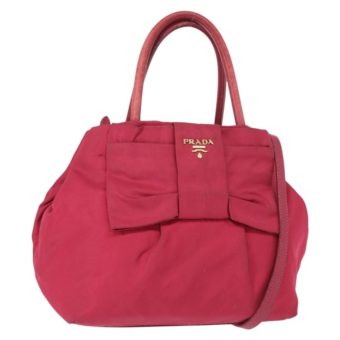 Prada Nylon Red Gold 2way Ribbon Handbag Italy: Prada Nylon Red Gold 2way Ribbon Handbag Italy This PRADA ribbon handbag is crafted from red and gold nylon and offers versatile 2-way carrying options. Designed for women, it features both a top hand