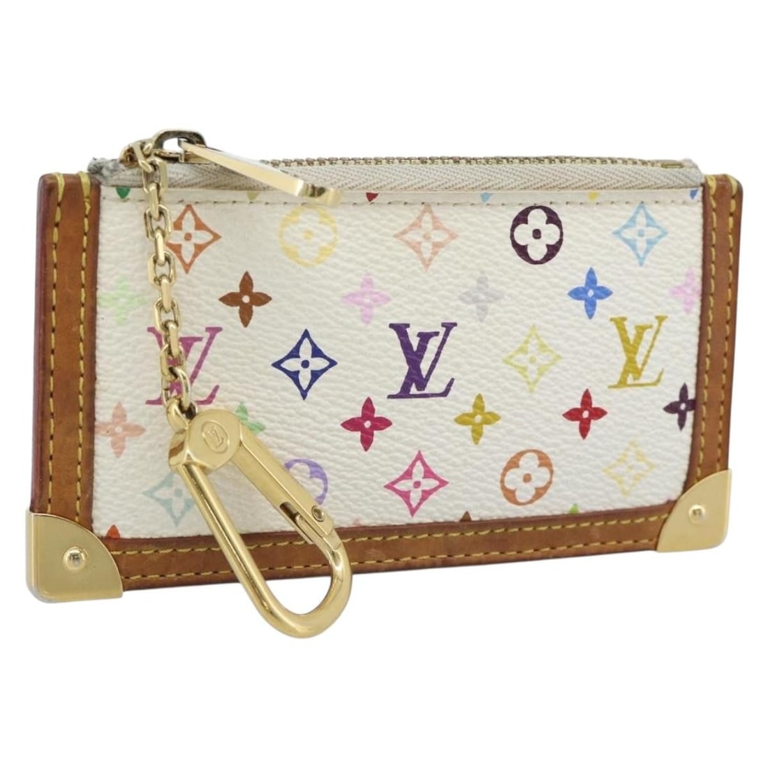 Louis Vuitton M92655 Pochette Cles Coin Purse White Monogram Multicolor: Louis Vuitton M92655 Pochette Cles Coin Purse White Monogram Multicolor Louis Vuitton Monogram Multicolor Pochette Cles coin purse in white canvas. This women's purse is made in Spain and features the