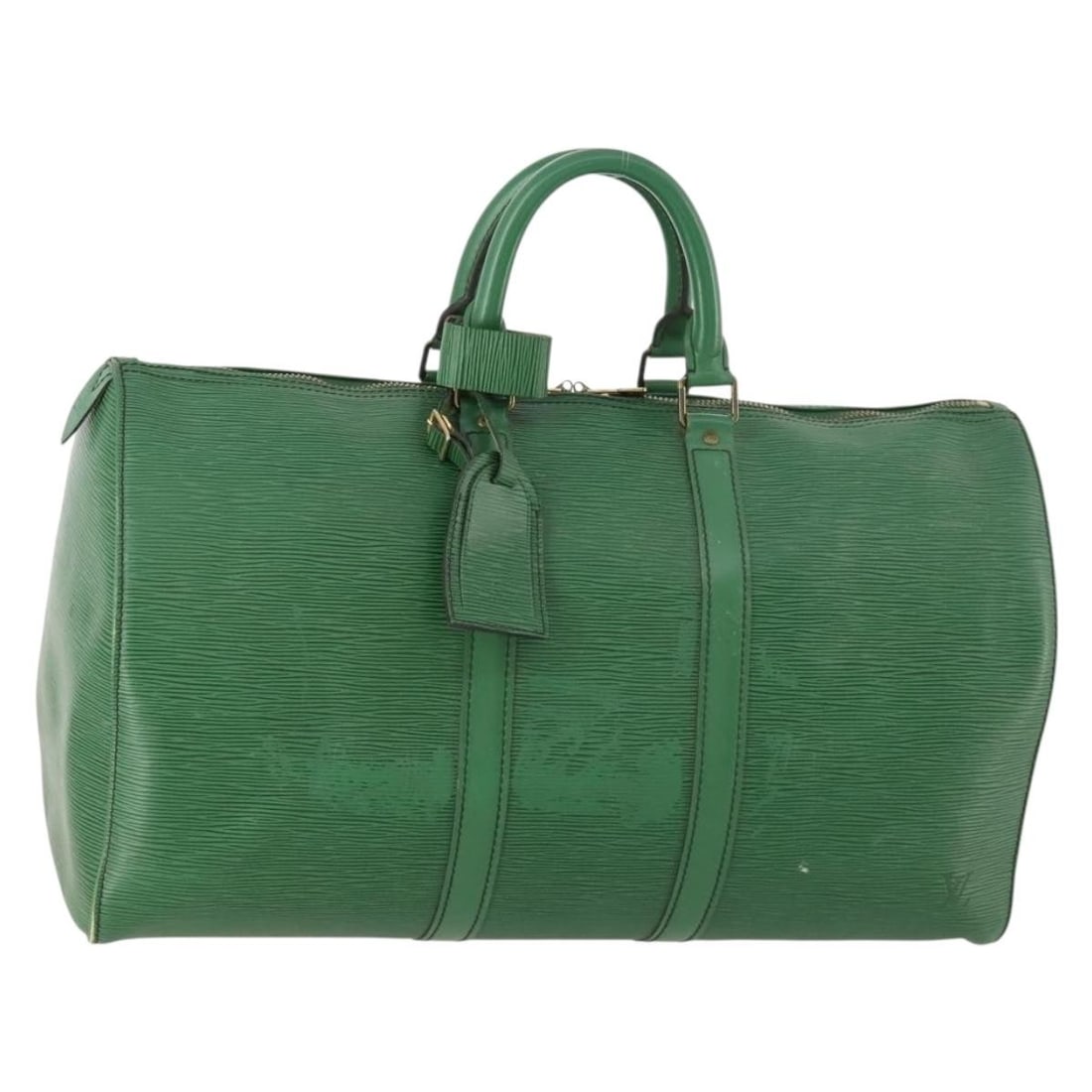 Louis Vuitton Epi Leather Keepall 45 Green Boston Bag M42974: Louis Vuitton Epi Leather Keepall 45 Green Boston Bag M42974 This Louis Vuitton Epi Keepall 45 Boston Bag features durable green Epi leather and is designed for women. The bag includes a spacious inte