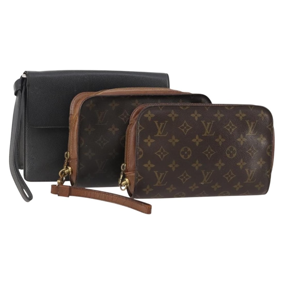 3 Piece Louis Vuitton Taiga Monogram Clutch Bag Set Epicea: 3 Piece Louis Vuitton Taiga Monogram Clutch Bag Set Epicea Louis Vuitton clutch bag set in Monogram Canvas with a Monogram/Epicea color combination, made in France. This special set sale is offered in