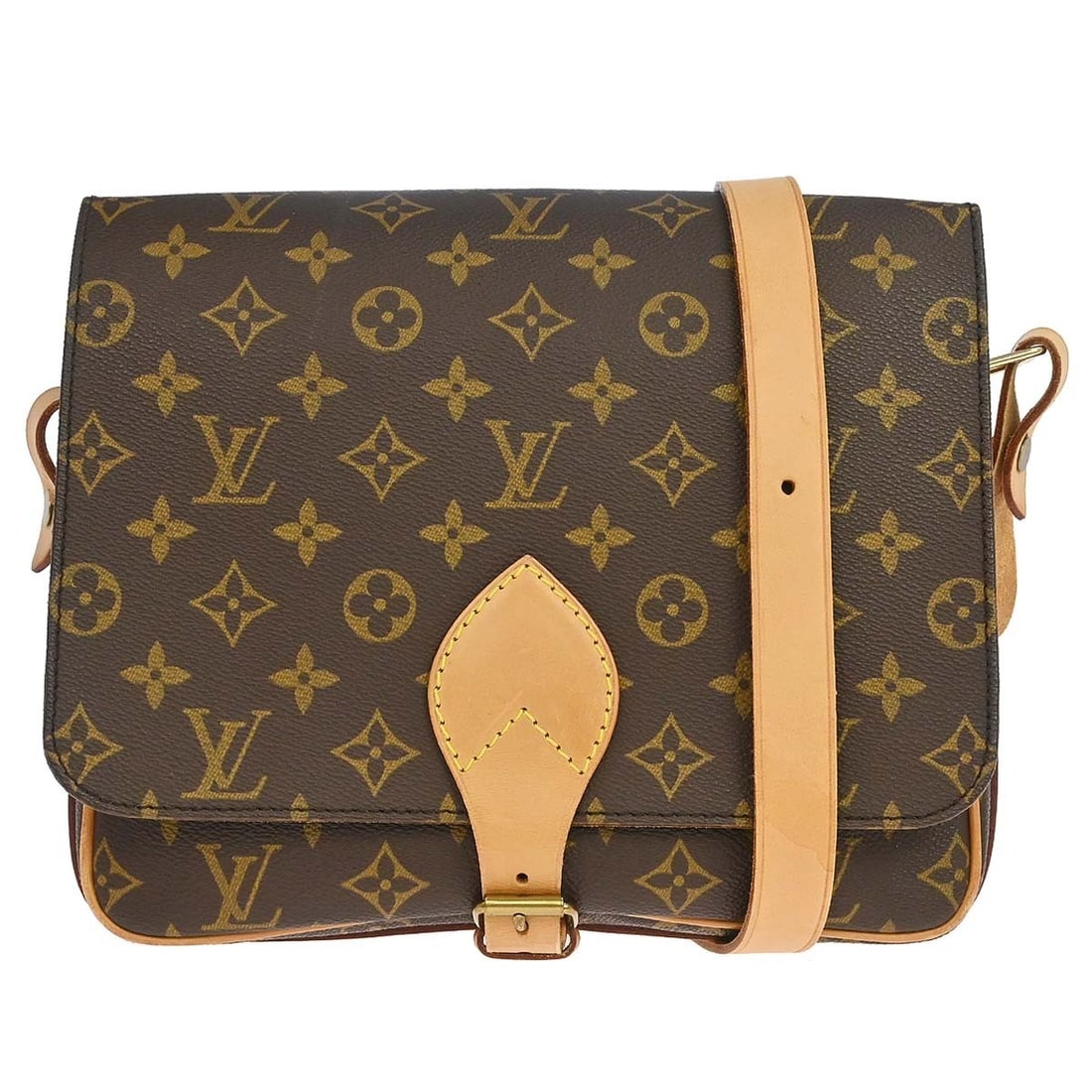 Louis Vuitton Cartouchiere GM Monogram Crossbody Bag M51252: Louis Vuitton Cartouchiere GM Monogram Crossbody Bag M51252 Vintage Louis Vuitton Cartouchiere GM shoulder bag in brown Monogram canvas with leather trim and an adjustable crossbody strap. This flap-f