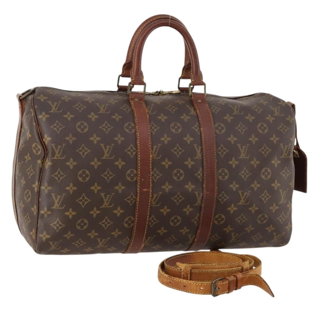 Louis Vuitton M41418 Keepall 45 Monogram Canvas Boston Bag Strap: Louis Vuitton M41418 Keepall 45 Monogram Canvas Boston Bag Strap Louis Vuitton Keepall Bandouliere 45 Boston Bag in Monogram Canvas, made in France. This women's bag comes with a name tag and shoulder