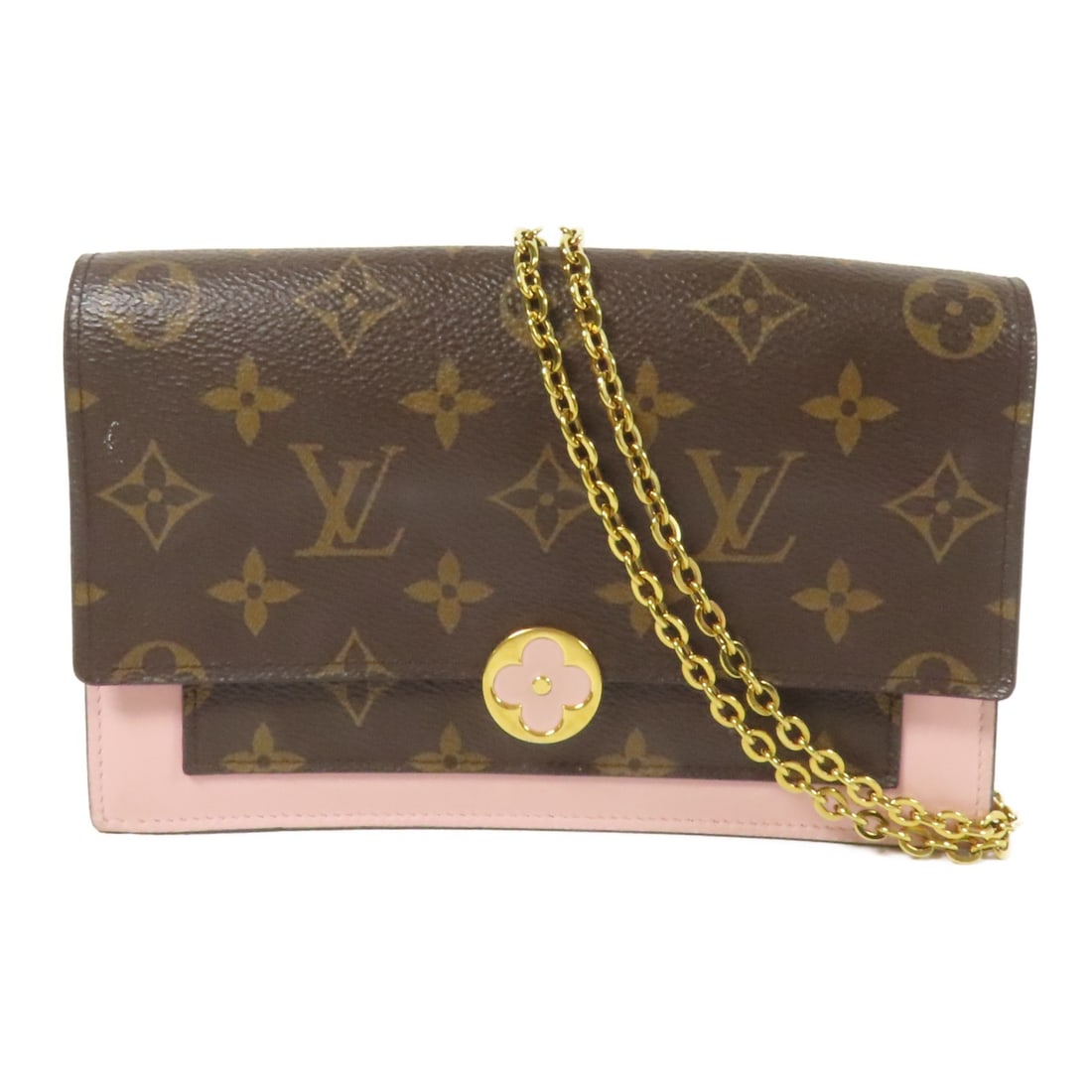 Louis Vuitton Flore Chain Wallet Shoulder Bag M67405 Monogram Brown Pink: Louis Vuitton Flore Chain Wallet Shoulder Bag M67405 Monogram Brown Pink Louis Vuitton LV Flore Chain Wallet Shoulder Bag, model M67405, in brown and pink Monogram with PVC coated canvas. Designed for
