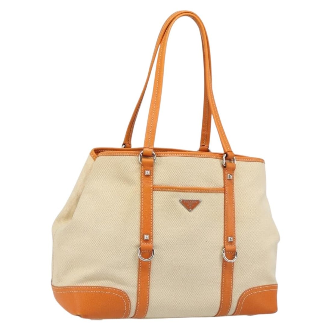 PRADA Beige Silver Canvas Tote Bag Made in Italy: PRADA Beige Silver Canvas Tote Bag Made in Italy Authentic Prada tote bag in beige and silver canvas. This women's bag is made in Italy and comes only with the item shown, with no box or dust bag incl