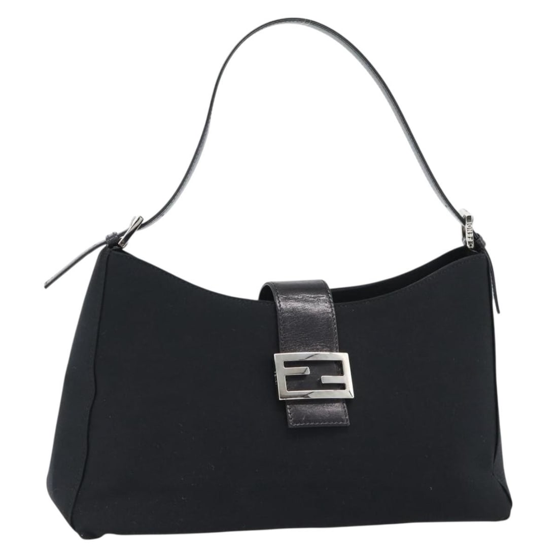FENDI Mamma Baguette black cotton jersey shoulder bag silver tone: FENDI Mamma Baguette black cotton jersey shoulder bag silver tone FENDI Mamma Baguette shoulder bag in black and silver cotton jersey, made in Italy. This women's shoulder bag features an exterior and