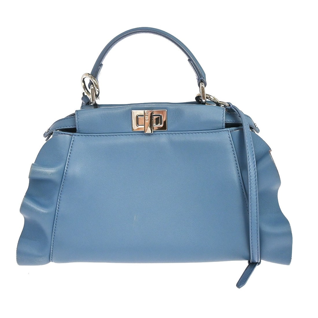 Fendi Peekaboo blue leather handbag 30cm x 19cm x 11cm: Fendi Peekaboo blue leather handbag 30cm x 19cm x 11cm Fendi Peekaboo leather handbag in blue with a good overall condition. The exterior shows light scratching and light scuffing on the handle and bo