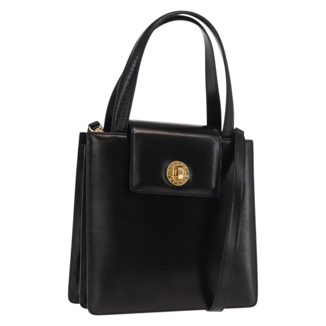 BVLGARI Leather 2 Way Handbag Gold Black with Shoulder Strap: BVLGARI Leather 2 Way Handbag Gold Black with Shoulder Strap BVLGARI leather hand bag in gold and black, designed for women and made in Italy. It features a 2-way style with a shoulder strap accessory