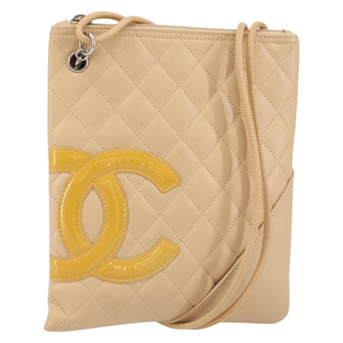 CHANEL Cambon Line leather shoulder bag beige silver CC: CHANEL Cambon Line leather shoulder bag beige silver CC Chanel Cambon Line Matelasse shoulder bag in beige and silver leather. This women's shoulder bag is made in Italy and includes only the bag show