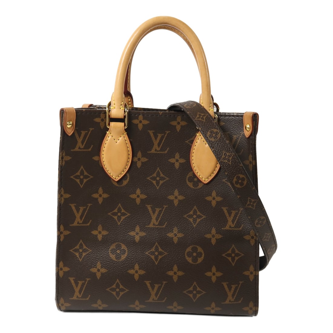 Louis Vuitton Sac Plat BB Monogram 2 Way Bag M46265 Brown: Louis Vuitton Sac Plat BB Monogram 2 Way Bag M46265 Brown A Louis Vuitton Sac Plat BB 2 Way Shoulder Bag in brown Monogram x PVC coated canvas. This women's regular-size bag features a 2-way shoulder 