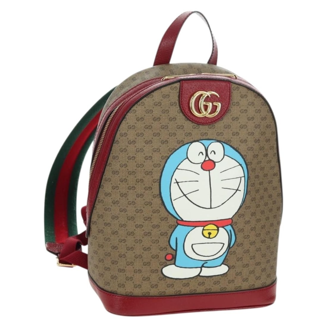 Gucci Doraemon Backpack Micro GG Supreme PVC Beige Gold 647816: Gucci Doraemon Backpack Micro GG Supreme PVC Beige Gold 647816 GUCCI Micro GG Supreme Doraemon backpack in beige and gold, made from PVC leather and Micro Small GG canvas. This women's backpack is mad