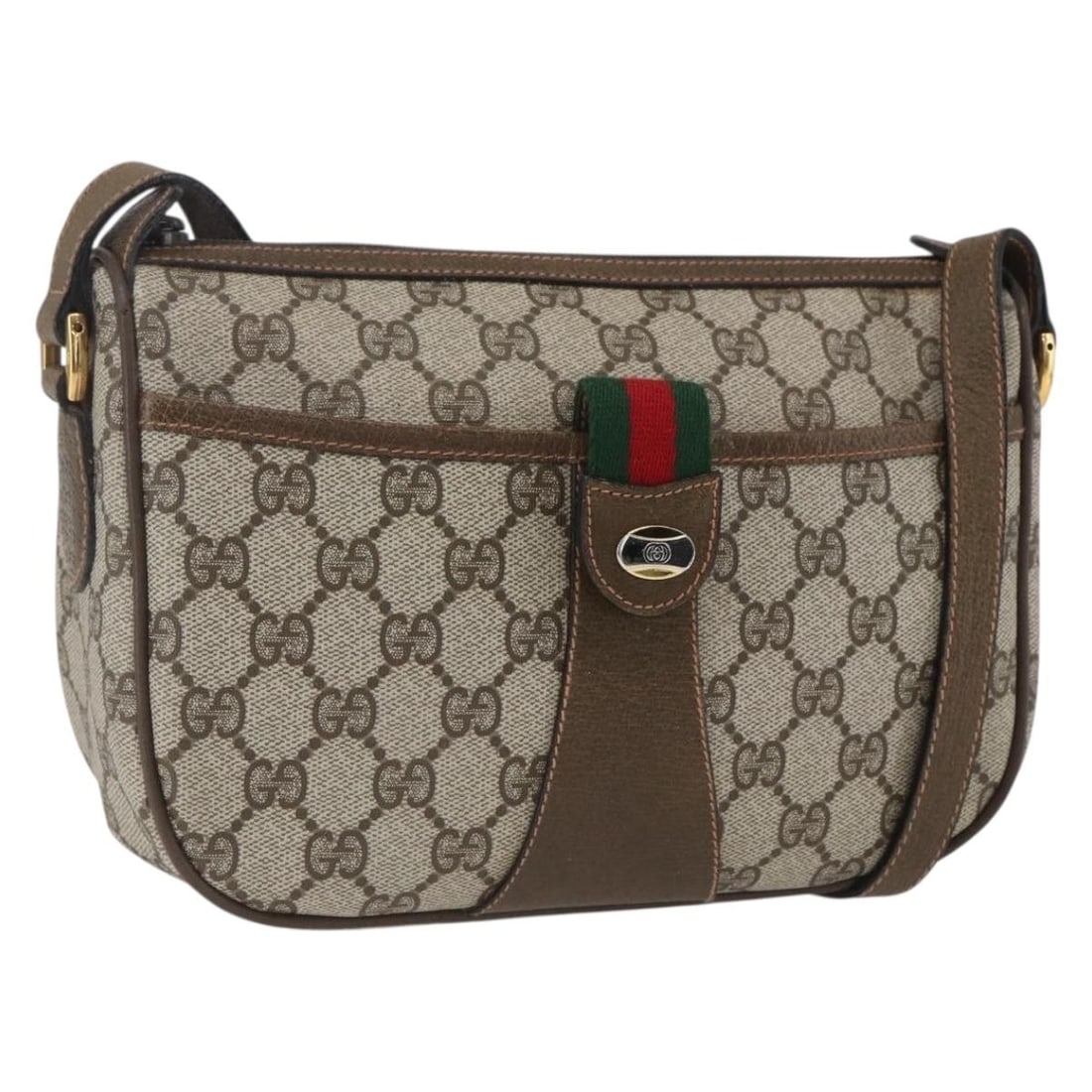 Gucci 89 02 034 GG Supreme Web Shoulder Bag Beige Gold PVC: Gucci 89 02 034 GG Supreme Web Shoulder Bag Beige Gold PVC Gucci GG Supreme Web Sherry Line shoulder bag in beige and gold PVC leather with GG canvas. Made in Italy, this women's bag features an adjus