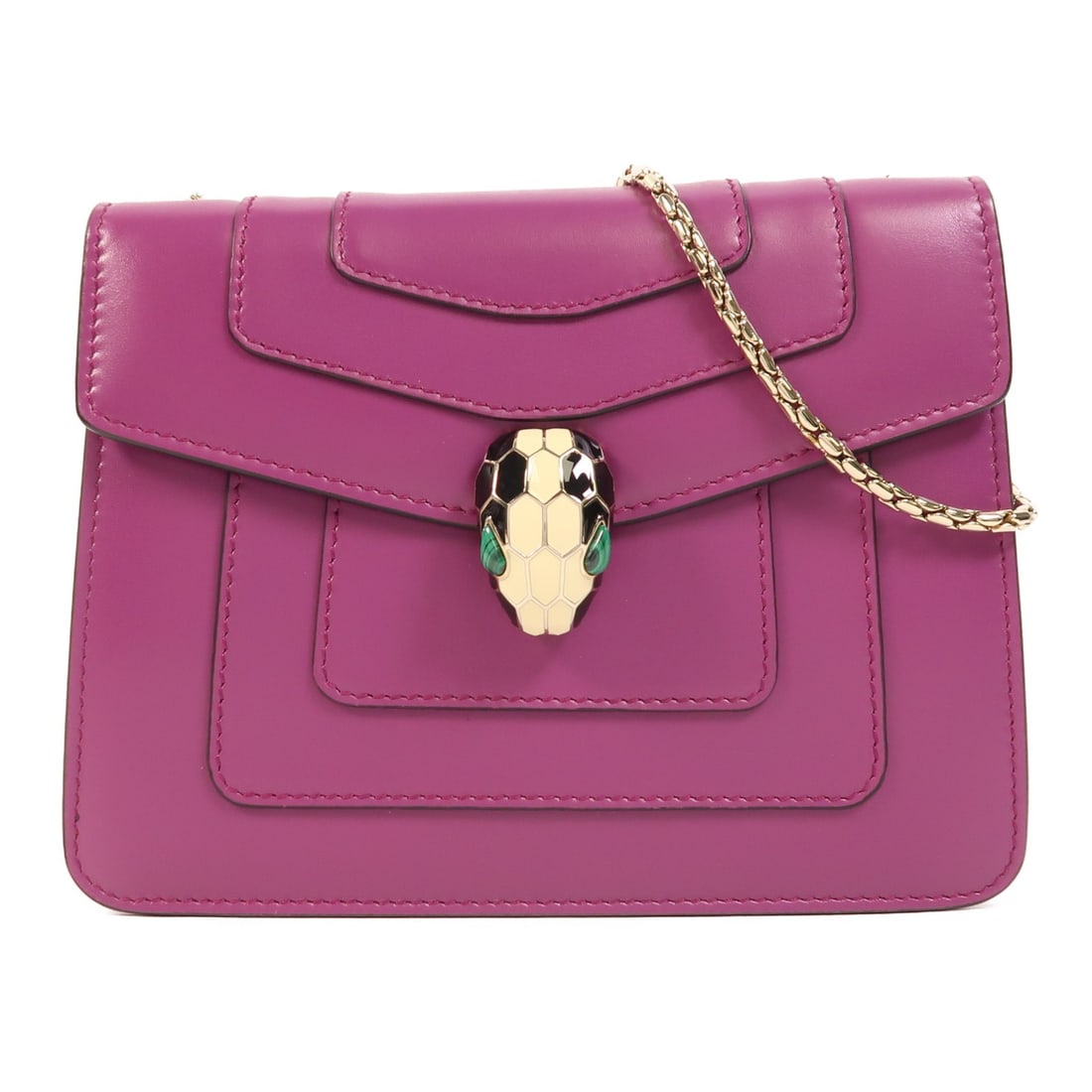 BVLGARI Serpenti Forever Purple Calfskin Shoulder Bag: BVLGARI Serpenti Forever Purple Calfskin Shoulder Bag This BVLGARI Serpenti Forever chain shoulder bag is crafted in purple calfskin (cowhide) leather and designed in a shoulder bag style for women. I