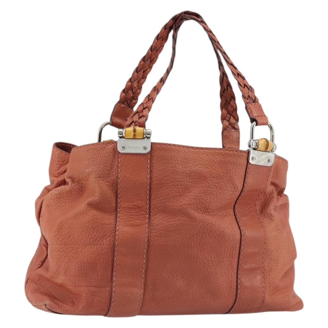Gucci 232947 Bamboo Leather Tote Handbag Pink Silver: Gucci 232947 Bamboo Leather Tote Handbag Pink Silver Gucci bamboo tote bag in pink and silver leather, made in Italy. This women's tote features a structured everyday silhouette with bamboo detailing 