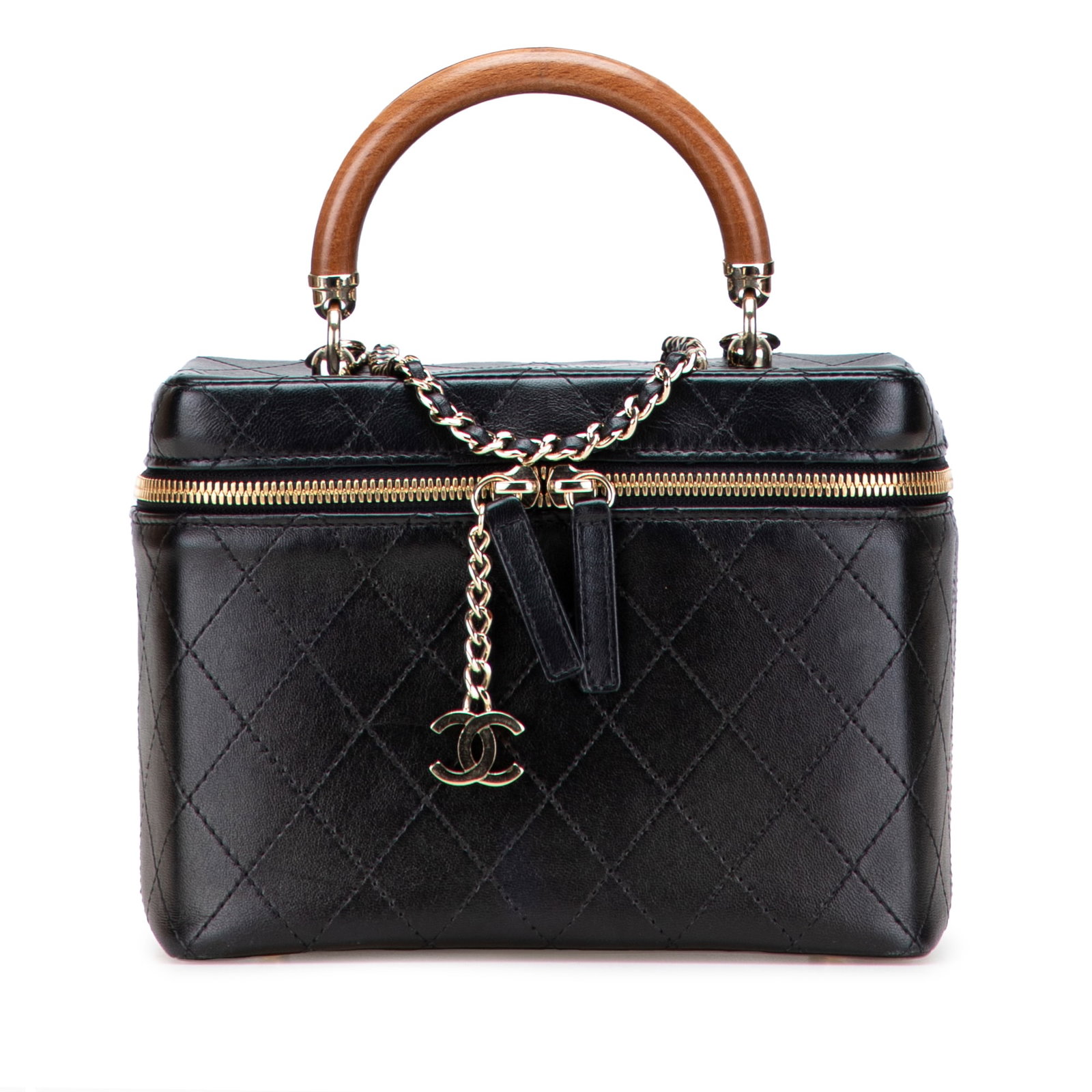 Chanel Vanity Case in Quilted Lambskin with Wooden Top Handle (1 of 12)