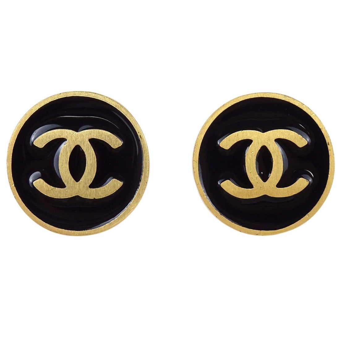 Chanel CC Logo Button Clip-On Earrings Gold Tone Black: Chanel CC Logo Button Clip-On Earrings Gold Tone Black Chanel CC logo button clip-on earrings in gold and black. These earrings feature a classic button shape with clip-on closures and are made in Fra