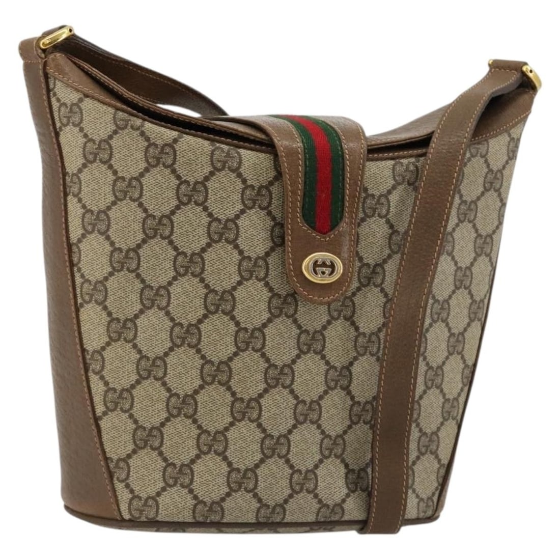 Gucci Sherry Line shoulder bag beige gold PVC leather: Gucci Sherry Line shoulder bag beige gold PVC leather This GUCCI GG Supreme Web Sherry Line shoulder bag features a beige and gold exterior crafted from PVC leather and GG canvas. Designed for women, 