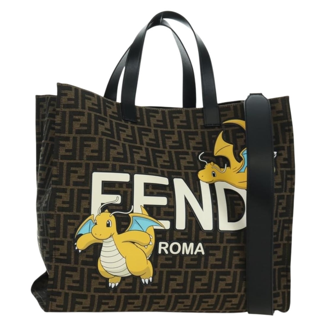 Fendi Fragment x Pokemon 2way Zucca Canvas Handbag Brown Black: Fendi Fragment x Pokemon 2way Zucca Canvas Handbag Brown Black FENDI Fragment x Pokemon 2-way handbag in brown and black Zucca canvas with PVC leather trim. Made in Italy, this women's bag includes a 
